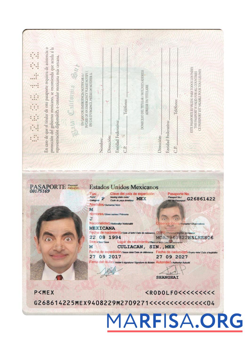 Blank Mexico passport 2017 present real example